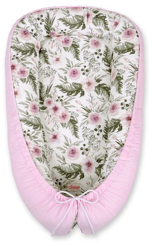 Kokon niemowlęcy dwustronny kojec otulacz Premium MY SWEET BABY- peonie różowe/różowy