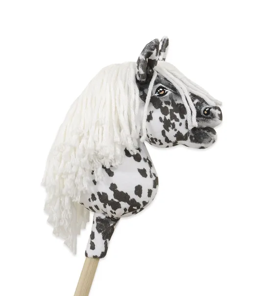 Hobby Horse Mały koń na kiju Premium tarantowaty biało-czarny z białą grzywą A5