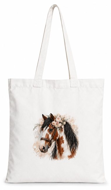 Torba bawełniana z białym koniem  – 38 × 42 cm