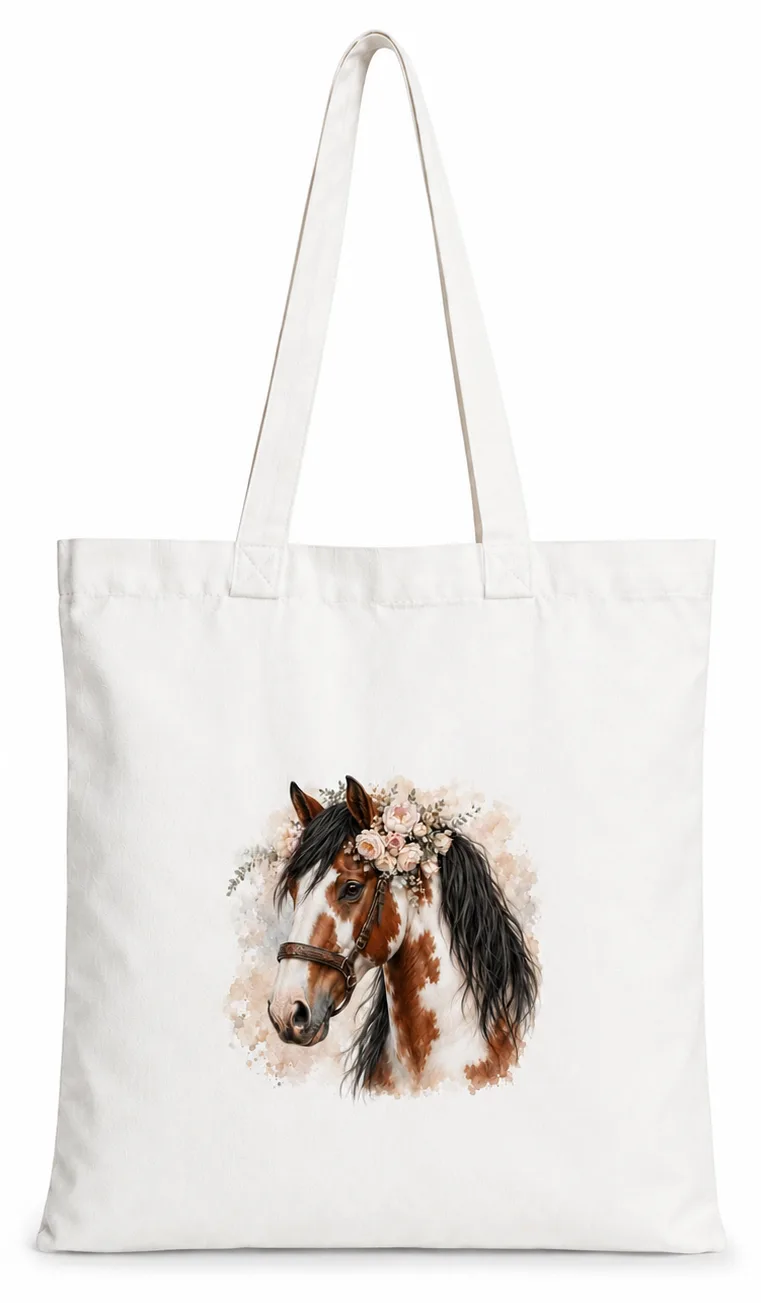 Torba bawełniana z białym koniem  – 38 × 42 cm