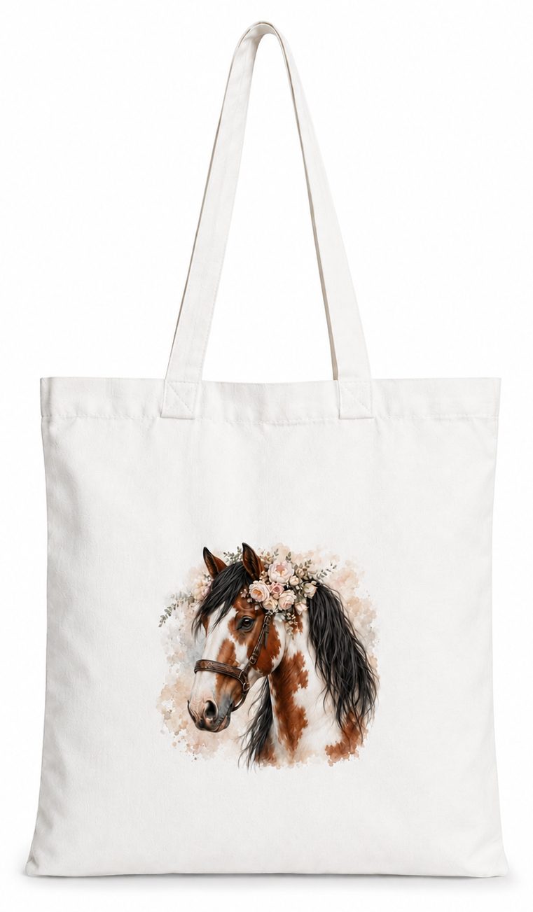 Torba bawełniana z białym koniem – 38 × 42 cm