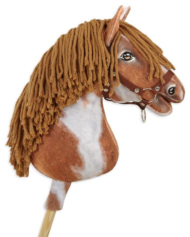 Hobby Horse Duży koń na kiju Premium - srokaty tobiano z brązową grzywą A3