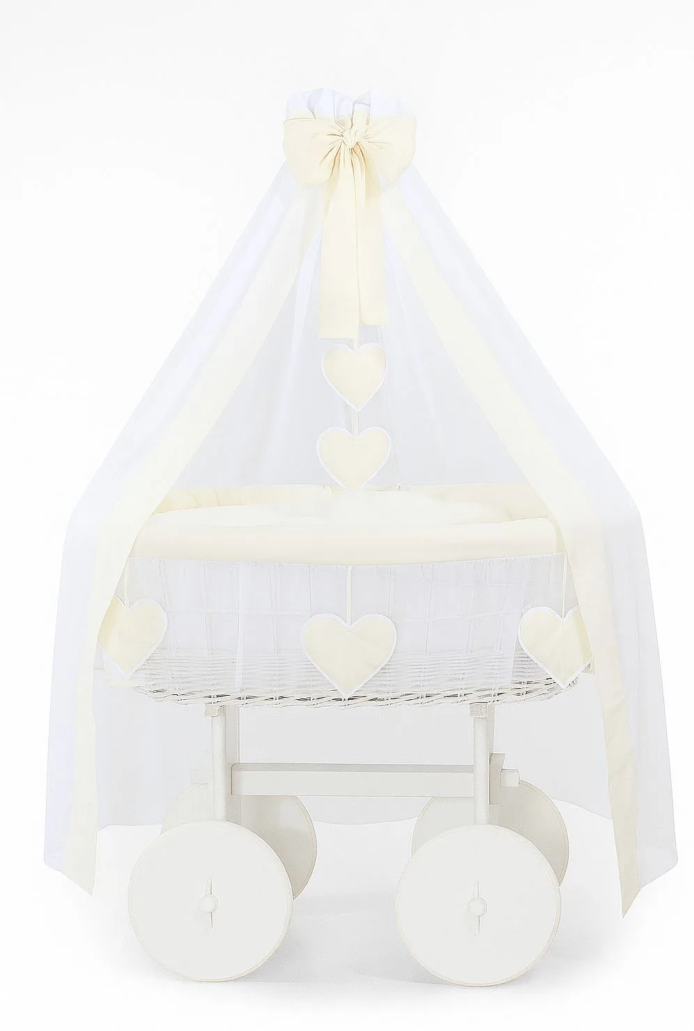 Wiklinowy kosz Mojżesza z baldachimem Deluxe Amelia - biały + różowa pościel