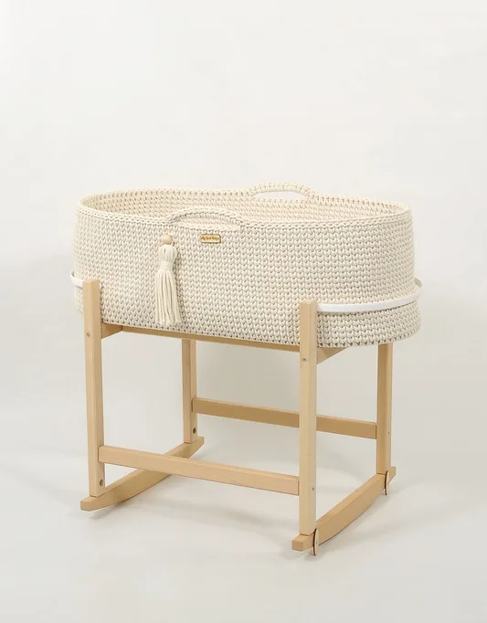 Kosz Mojżesza BOHO Handmade z kołyską - śmietanka