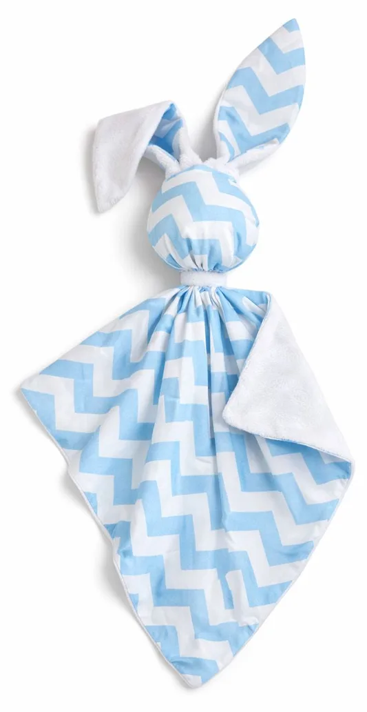 Zając przytulanka DOUDOU dwustronna bawełna i minky - Chevron niebieski - biały