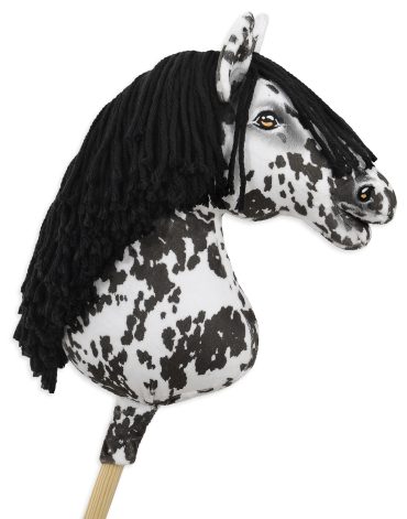 Hobby Horse Duży koń na kiju Premium - tarantowaty biało-czarny z czarną grzywą A3