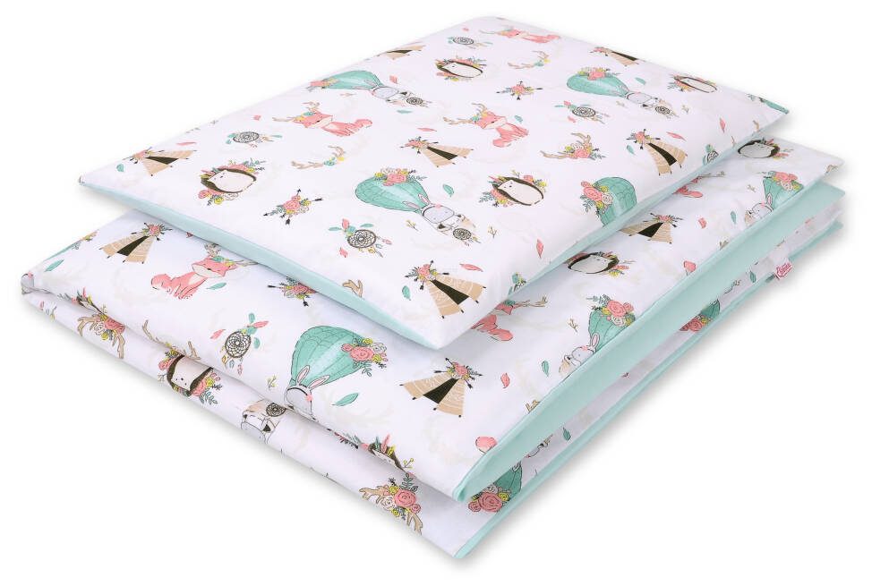 Dwustronna pościel dla dzieci 2-częściowa bawełniana - beżowe liski/beż