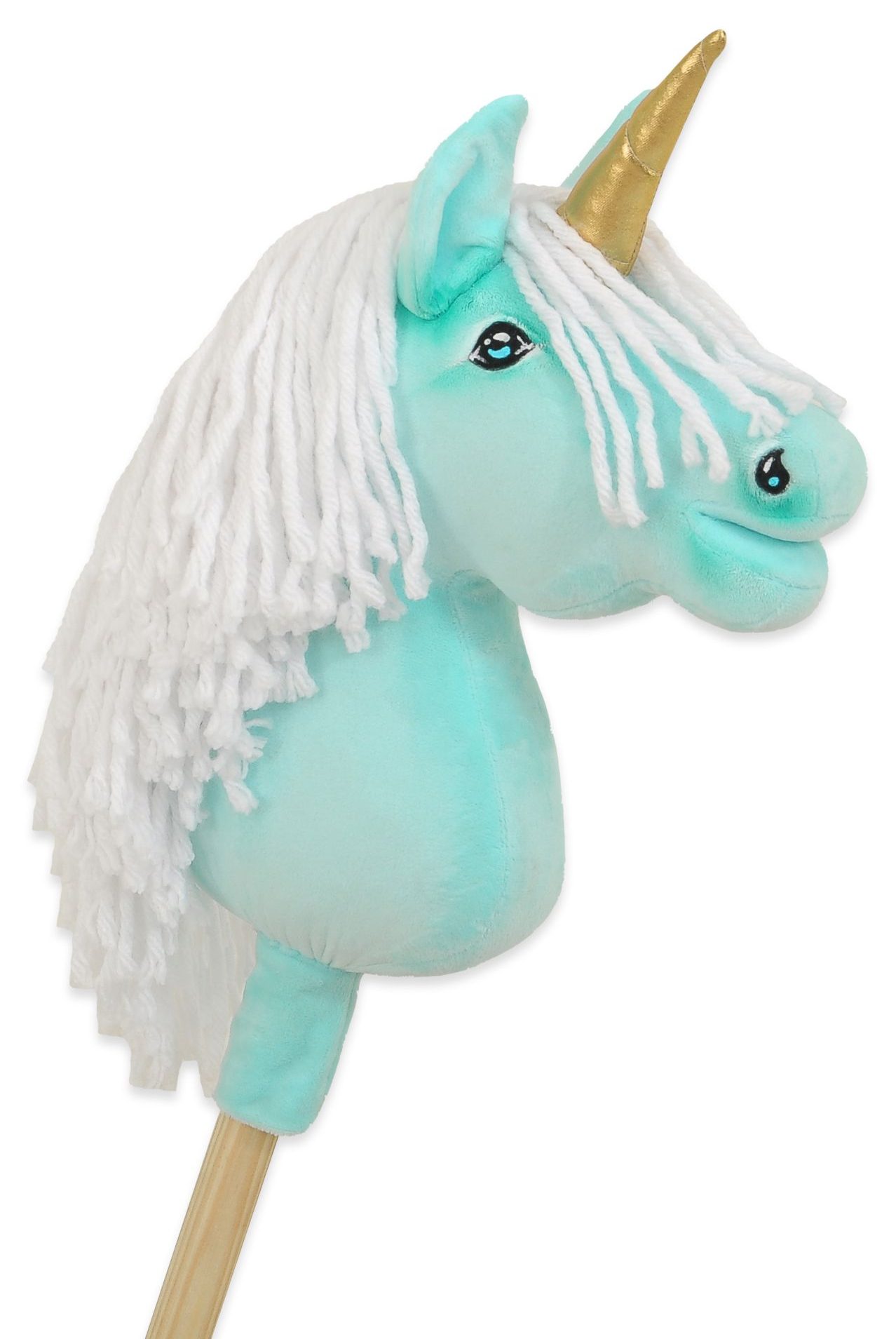 Hobby Horse Jednorożec na kiju różowy z różową grzywą i złotym rogiem A4