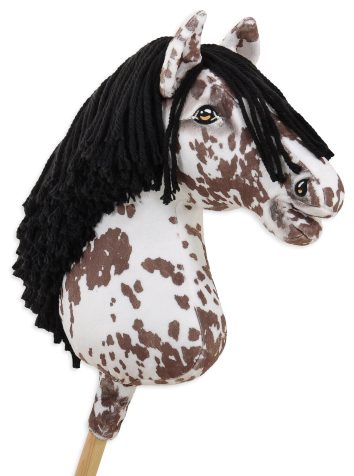 Hobby Horse Duży koń na kiju Premium - tarantowaty biało-brązowy z czarną grzywą A3