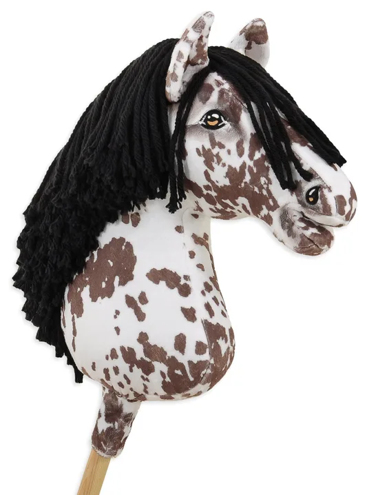 Hobby Horse Duży koń na kiju Premium - tarantowaty biało-brązowy z czarną grzywą A3