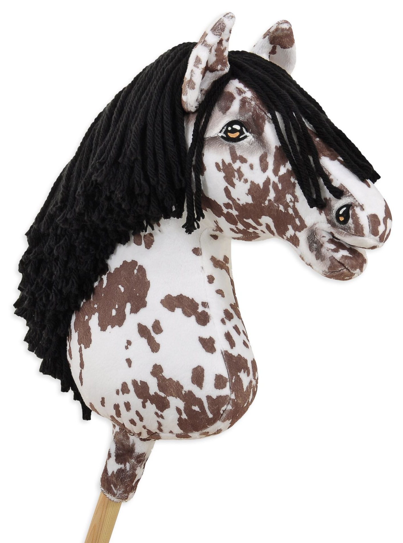 Hobby Horse Duży koń na kiju Premium - tarantowaty biało-brązowy z czarną grzywą A3