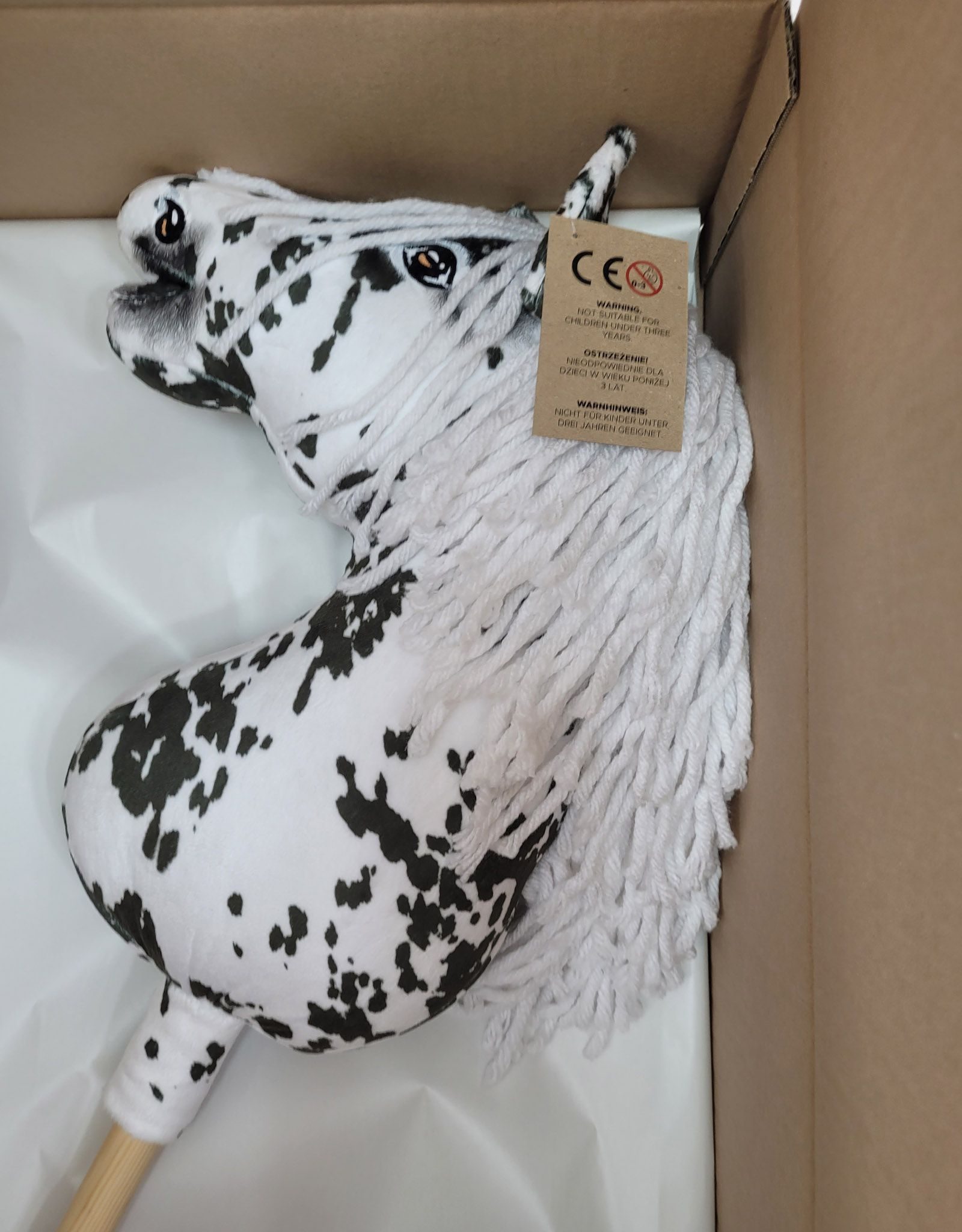 Hobby Horse Duży koń na kiju Premium - tarantowaty biało-czarny z białą grzywą A3
