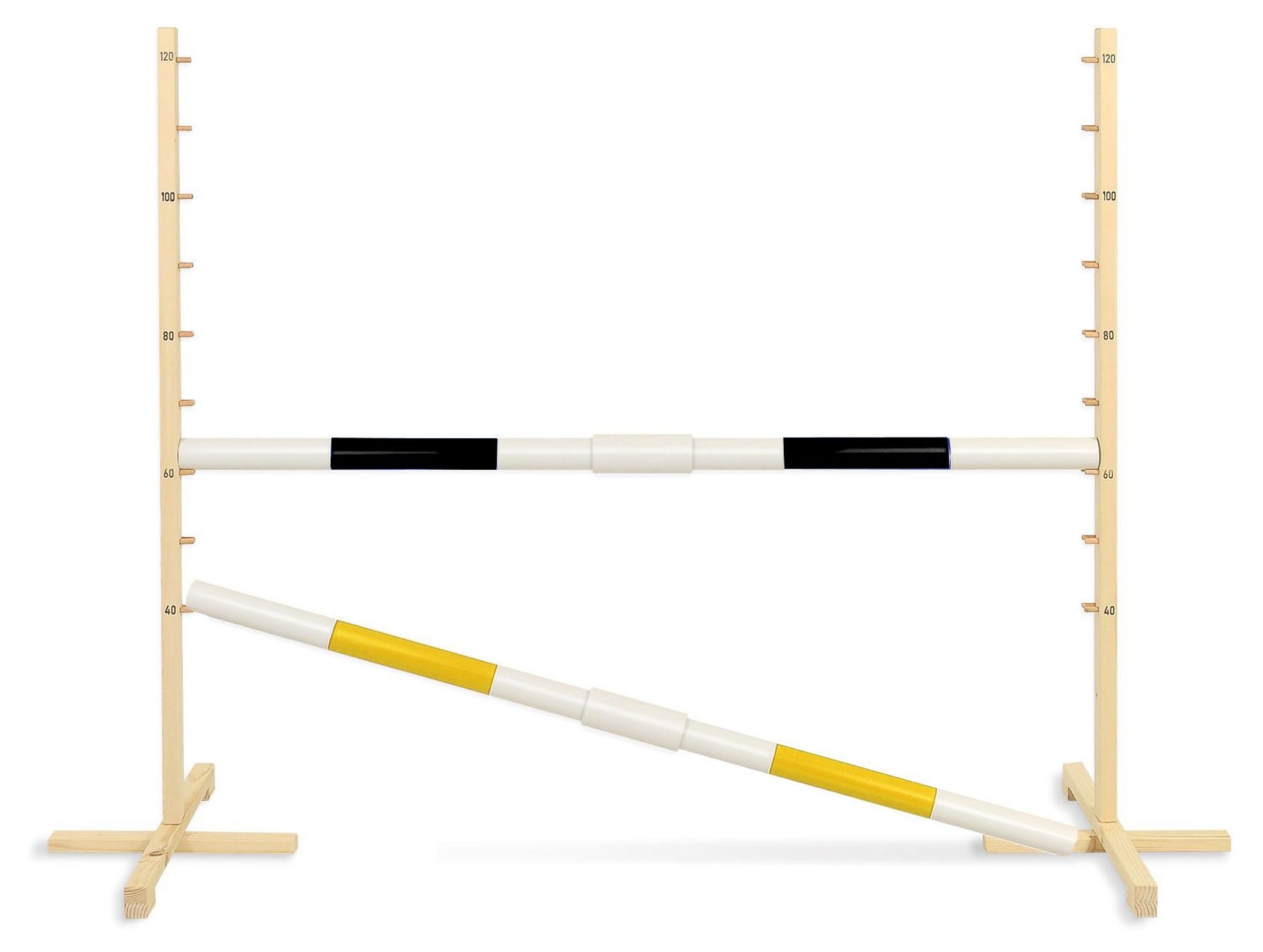 Przeszkoda skokowa do Hobby Horse 160cm, h-120 cm, dwie belki - niebieska i żółta