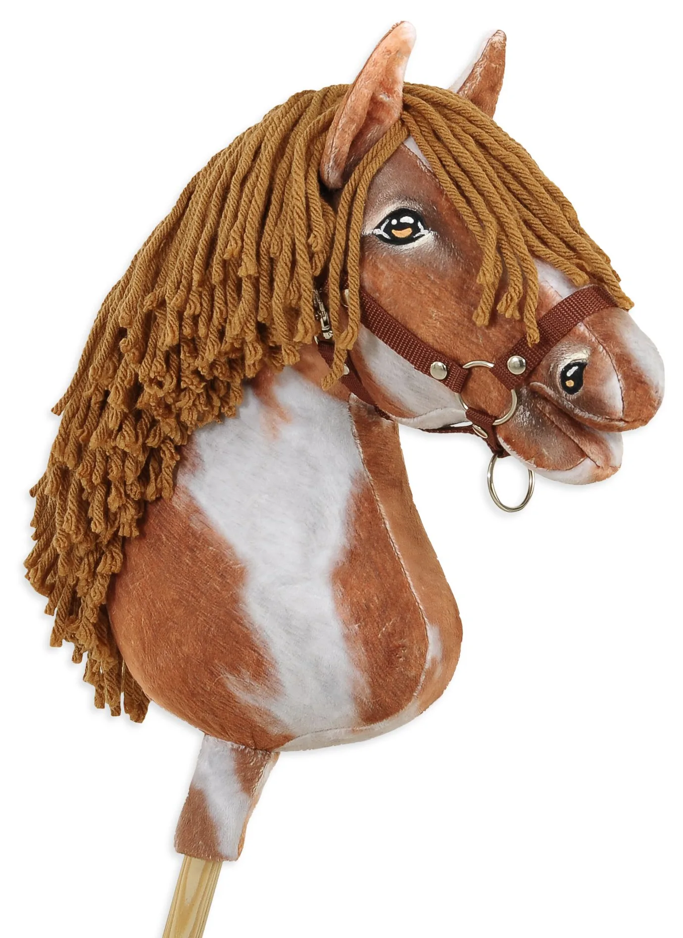 Hobby Horse Duży koń na kiju Premium - srokaty tobiano z brązową grzywą A3