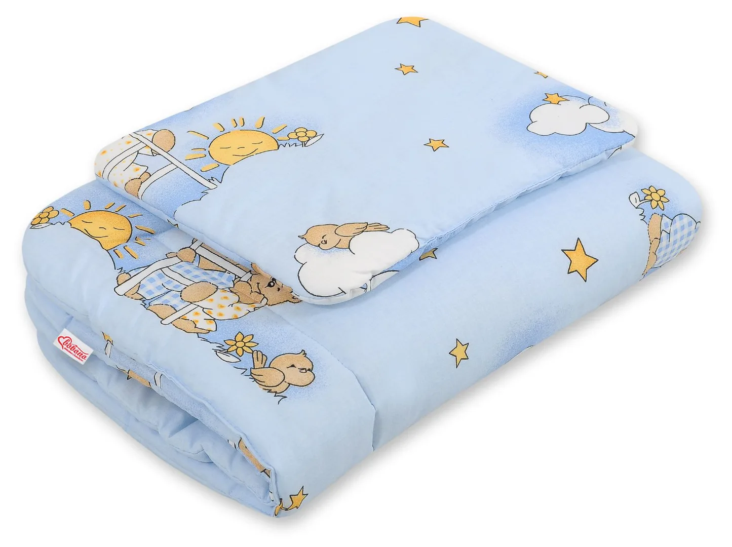 Komplet pościeli dla niemowląt z wypełnieniem 2-cz 75x100cm NEWBORN - misie niebieskie