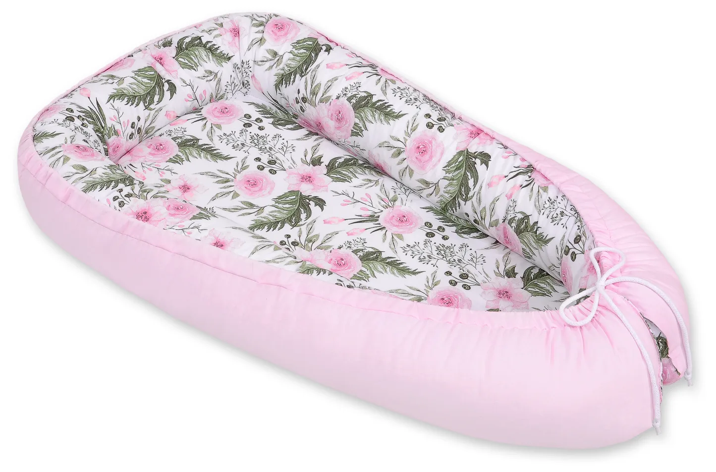 Kokon niemowlęcy dwustronny kojec otulacz Premium MY SWEET BABY- peonie różowe/różowy