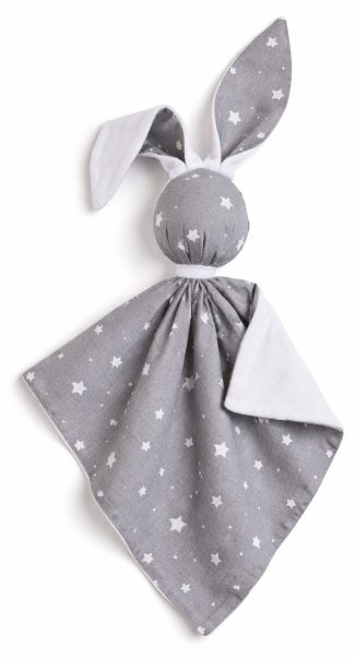 Zając przytulanka DOUDOU dwustronna bawełna i minky - Mini gwiazdki szare - biały