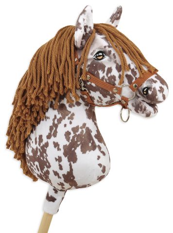 Hobby Horse Duży koń na kiju Premium - tarantowaty biało-brązowy z brązową grzywą A3
