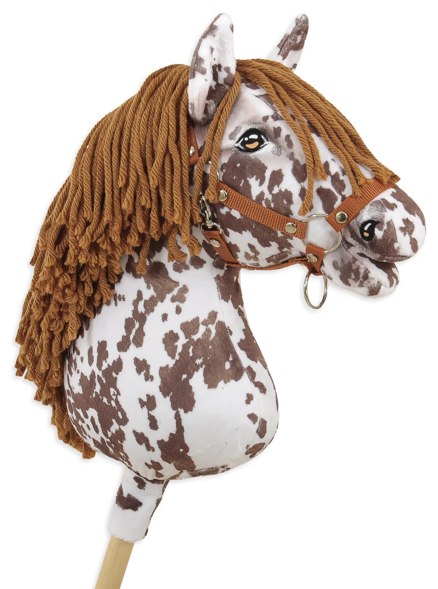 Hobby Horse Duży koń na kiju Premium - tarantowaty biało-brązowy z brązową grzywą A3