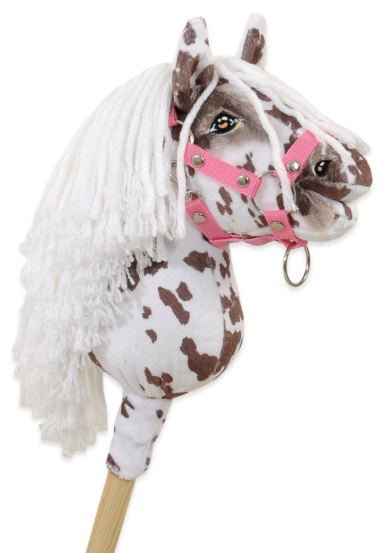 Hobby Horse Mały koń na kiju Premium tarantowaty biało-brązowy z białą grzywą A5