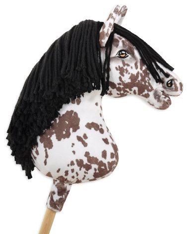 Hobby Horse Duży koń na kiju Premium - tarantowaty biało-brązowy z czarną grzywą A3