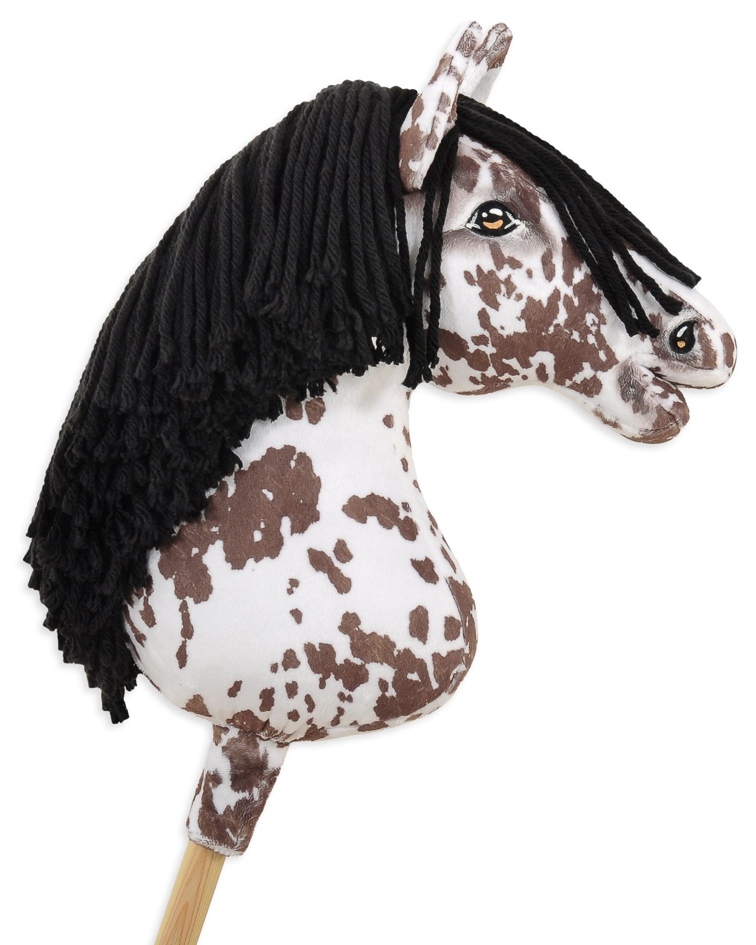 Hobby Horse Duży koń na kiju Premium - tarantowaty biało-brązowy z czarną grzywą A3