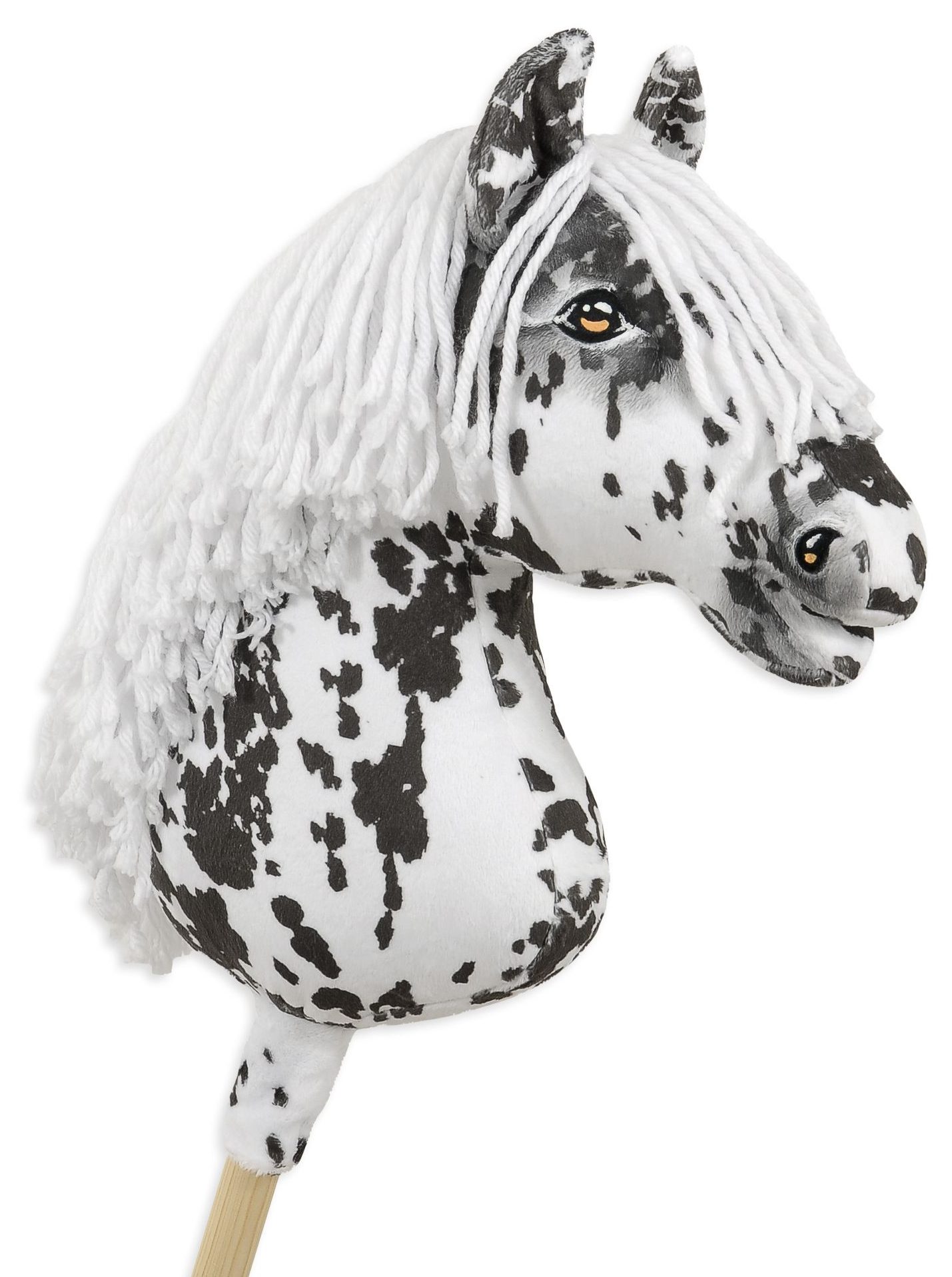 Hobby Horse Duży koń na kiju Premium - tarantowaty biało-czarny z białą grzywą A3