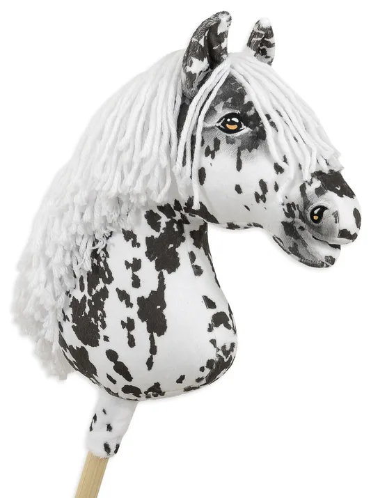 Hobby Horse Duży koń na kiju Premium - tarantowaty biało-czarny z białą grzywą A3