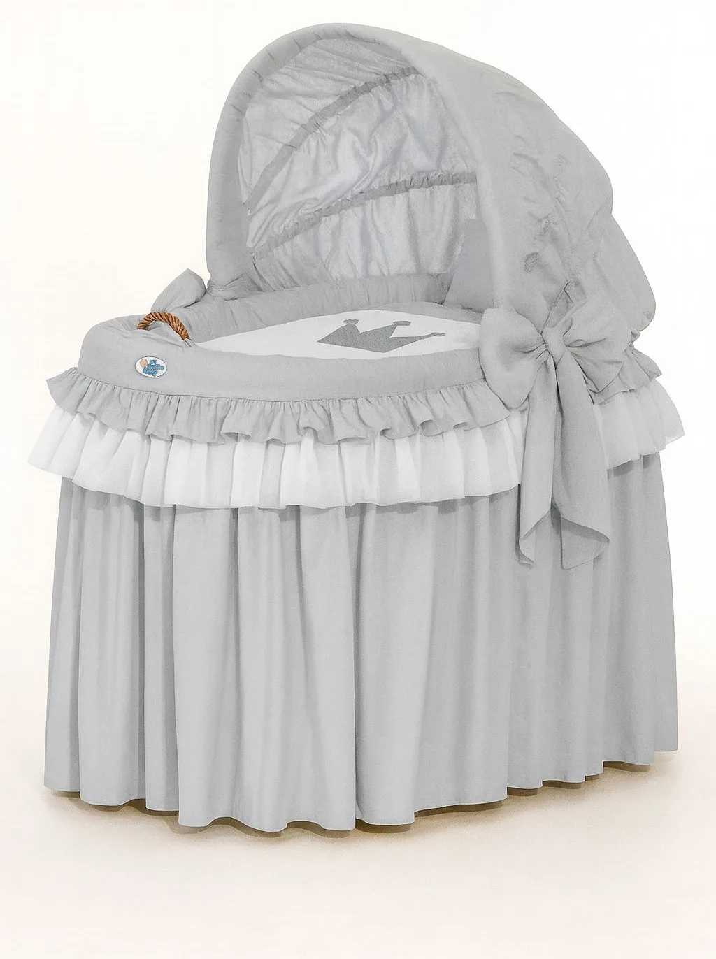 Kosz Mojżesza wiklinowy ze składaną budką - Little Princess szary