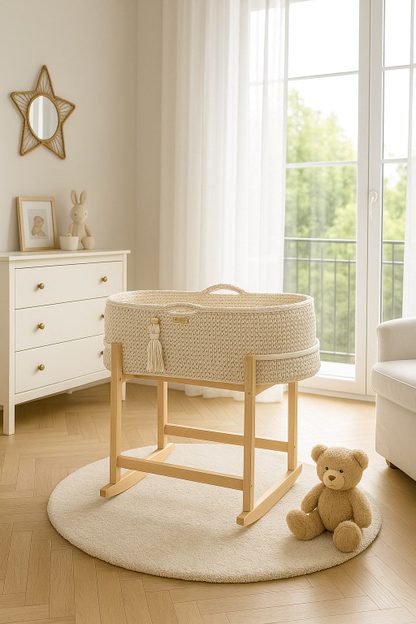 Kosz Mojżesza BOHO Handmade z kołyską - śmietanka