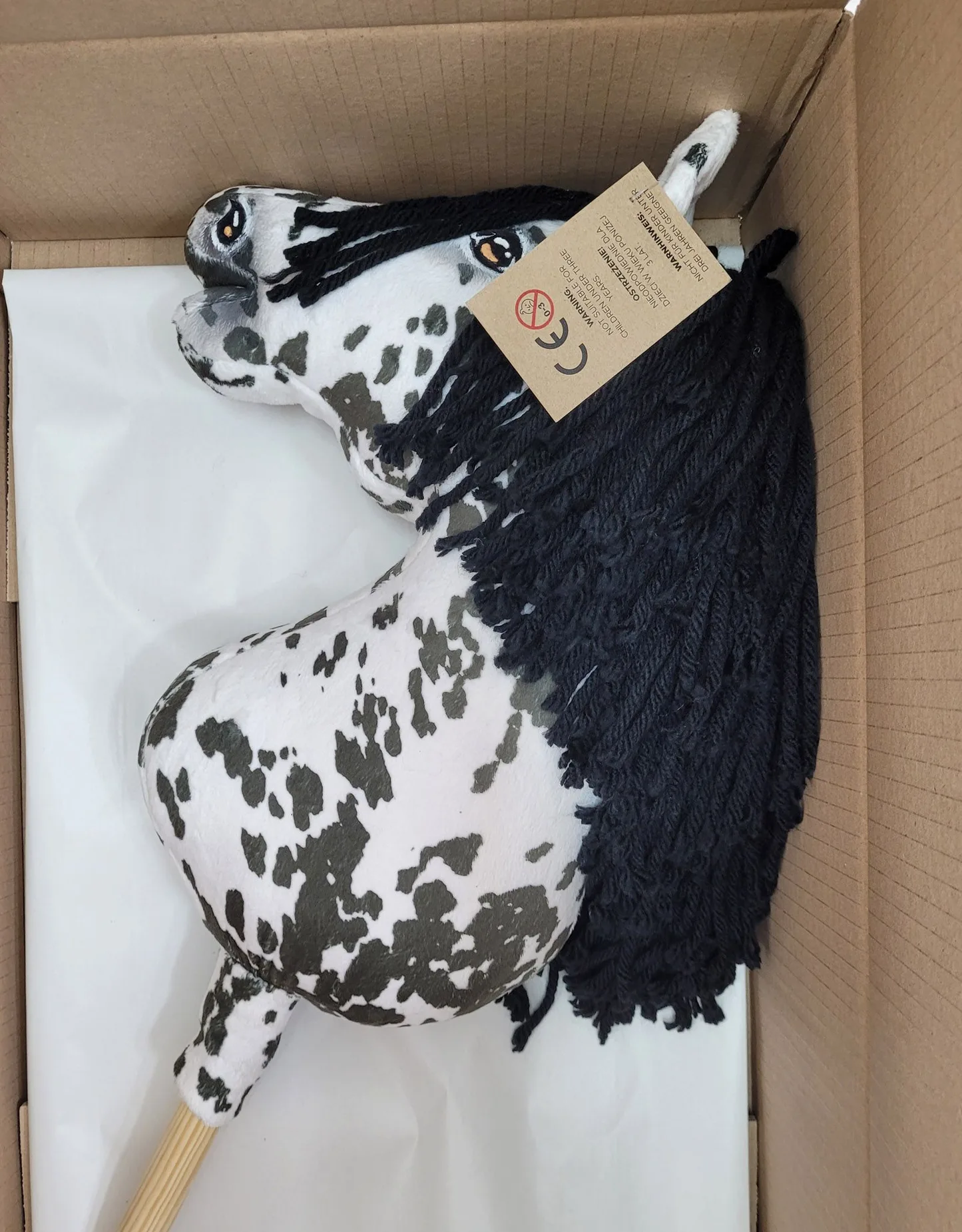 Hobby Horse Duży koń na kiju Premium - tarantowaty biało-czarny z czarną grzywą A3