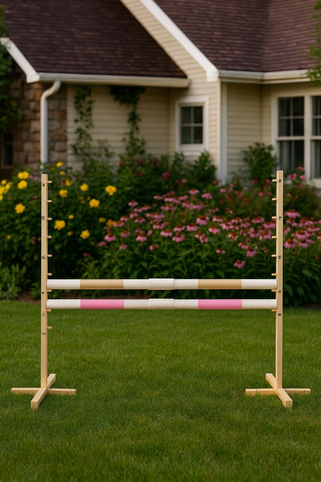 Przeszkoda skokowa do Hobby Horse 160cm, h-120 cm, dwie belki - beżowa i jasny róż