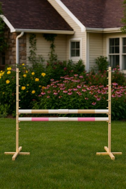 Przeszkoda skokowa do Hobby Horse 160cm, h-120 cm, dwie belki - beżowa i jasny róż