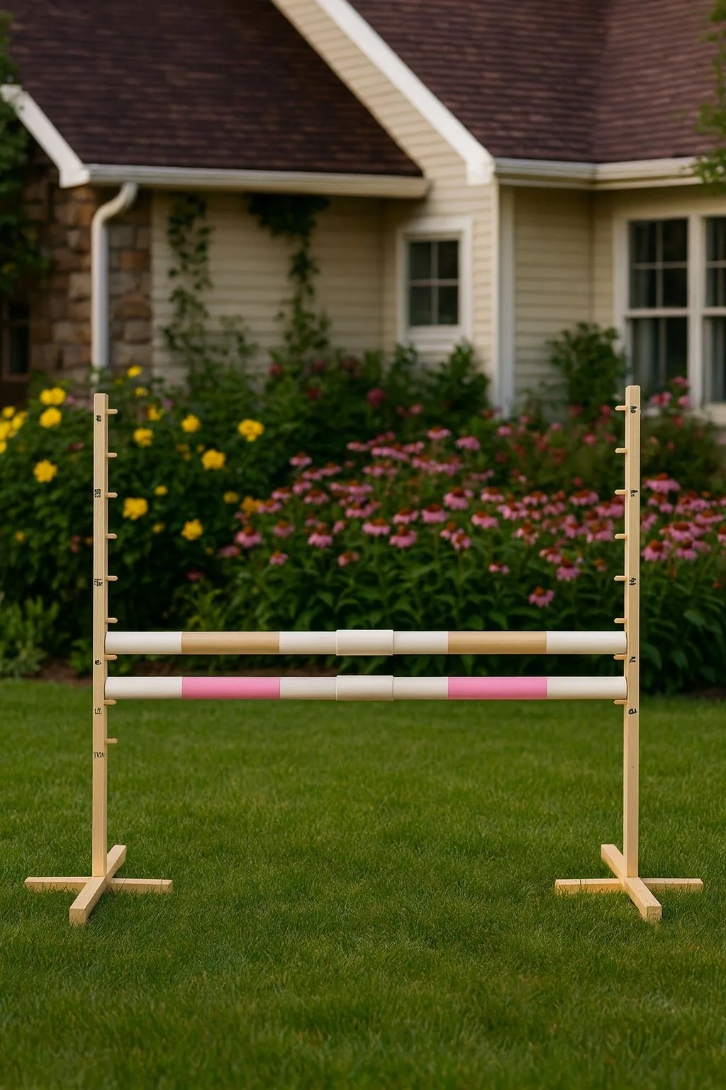 Przeszkoda skokowa do Hobby Horse 160cm, h-120 cm, dwie belki - beżowa i jasny róż