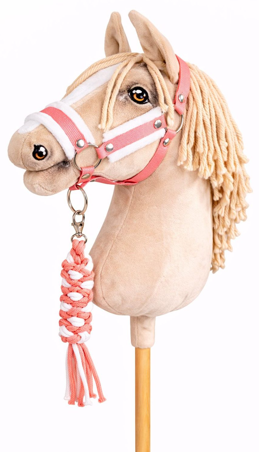 Zestaw do Hobby Horse: kantar A3 z białym futerkiem + uwiąz ze sznurka - neon-pink/ biały