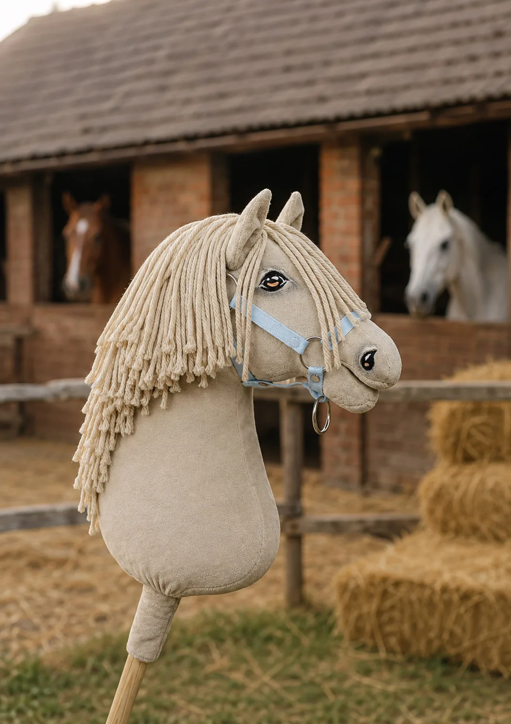 Hobby Horse Duży koń na kiju Premium - cremello A3