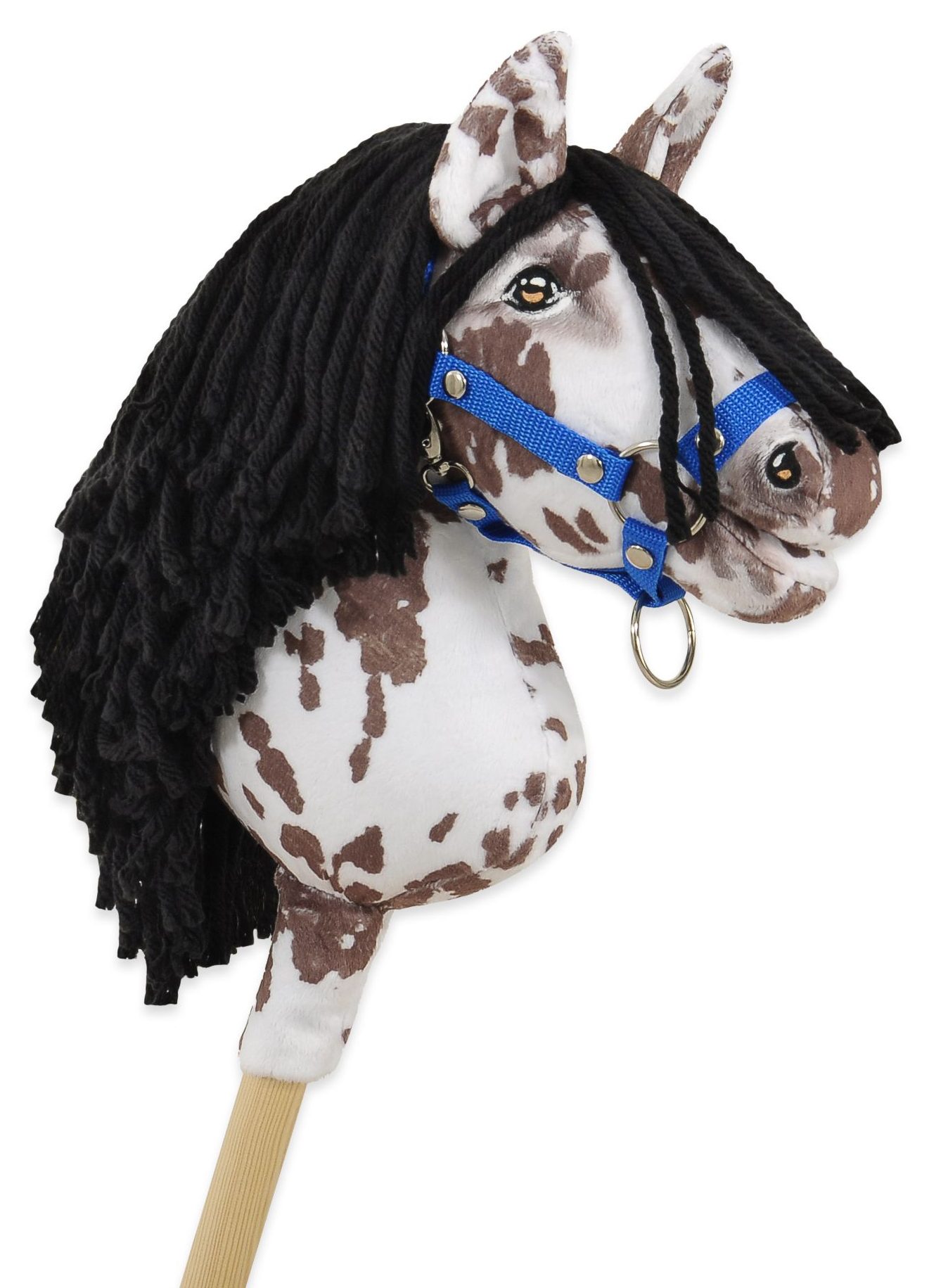 Hobby Horse Mały koń na kiju Premium tarantowaty biało-brązowy z czarną grzywą A4