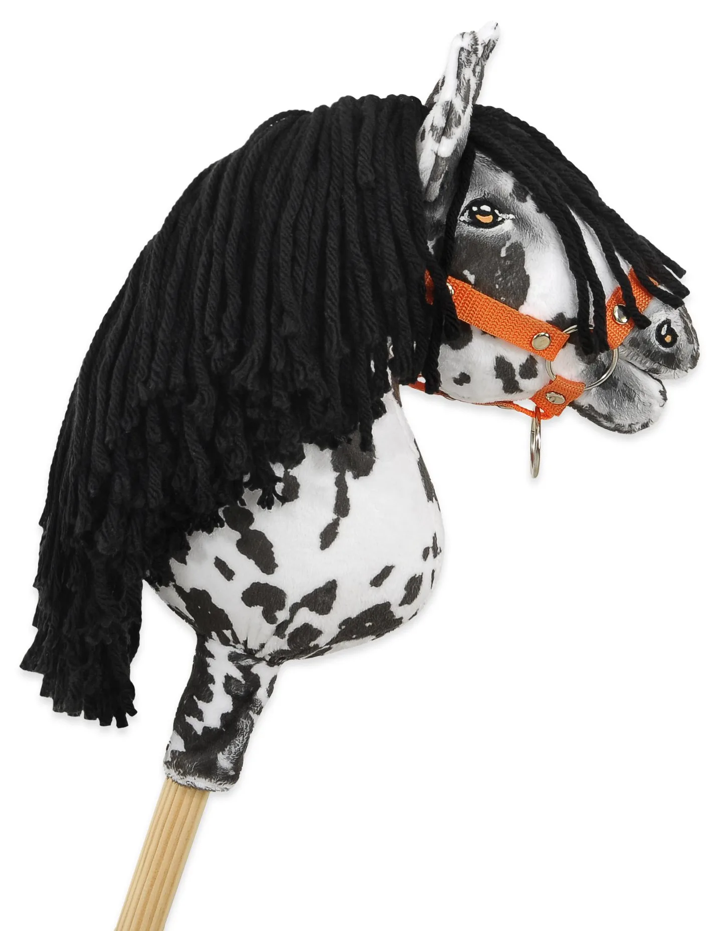 Hobby Horse Średni koń na kiju Premium tarantowaty biało-czarny z czarną grzywą A4
