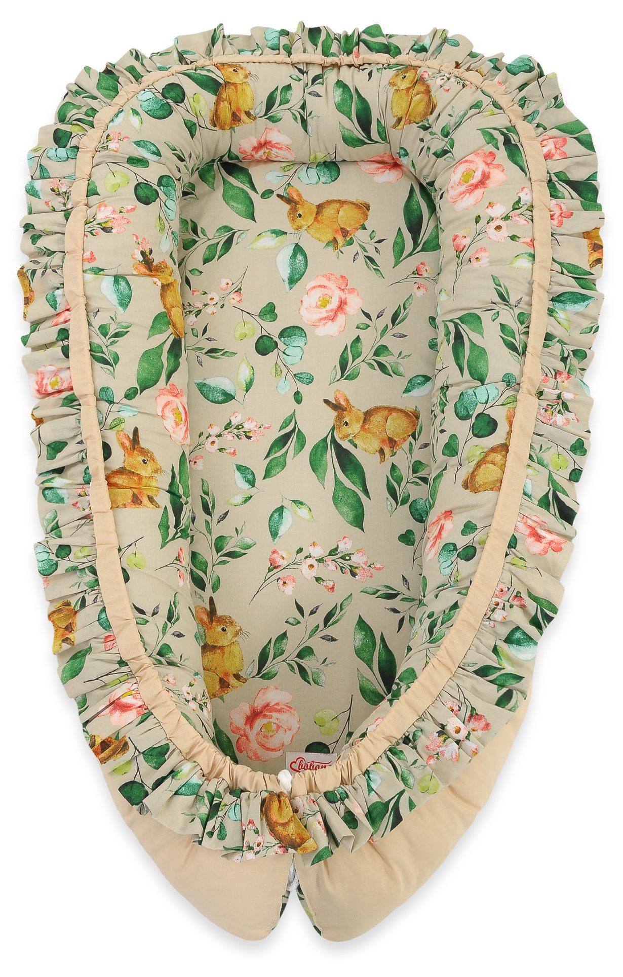 Kokon niemowlęcy kojec otulacz Premium z falbanką - Rabbit with flowers