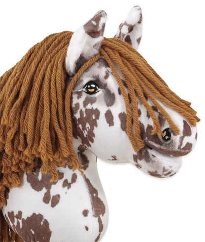Hobby Horse Mały koń na kiju Premium tarantowaty biało-brązowy z brązową grzywą A4