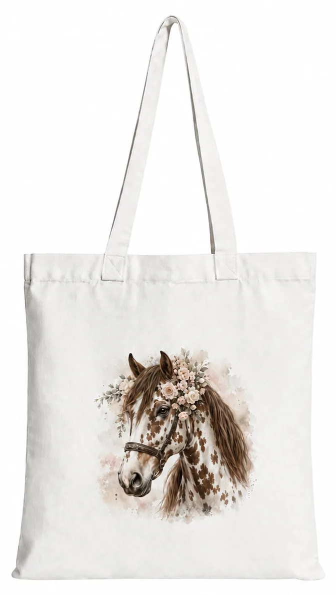 Torba bawełniana z białym koniem  – 38 × 42 cm