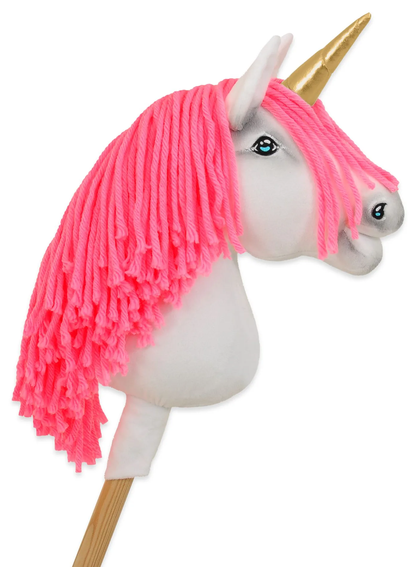 Hobby Horse Jednorożec na kiju różowy z różową grzywą i złotym rogiem A4
