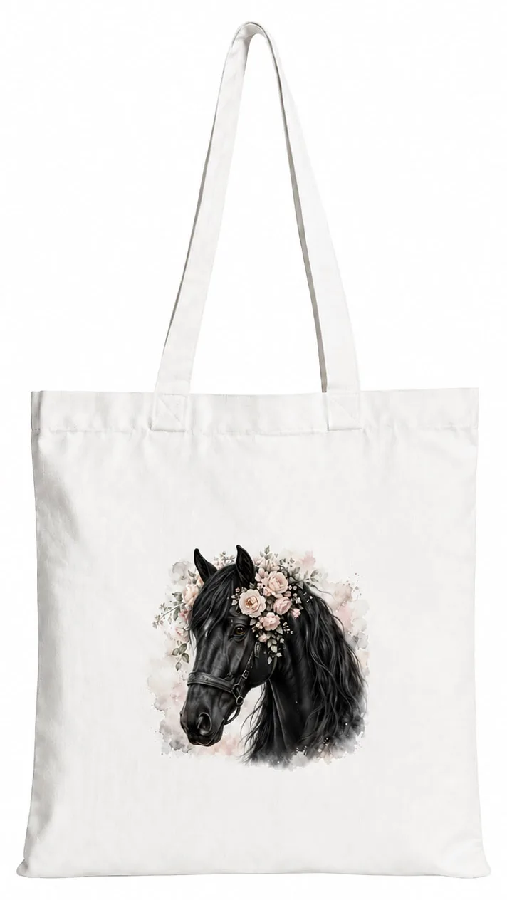 Torba bawełniana z białym koniem  – 38 × 42 cm