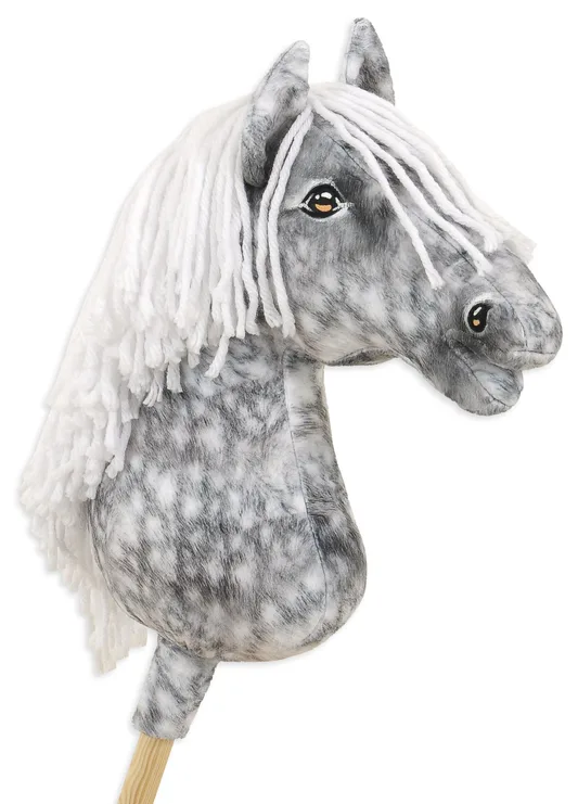 Hobby Horse Duży koń na kiju Premium - siwek jabłkowity z białą grzywą A3
