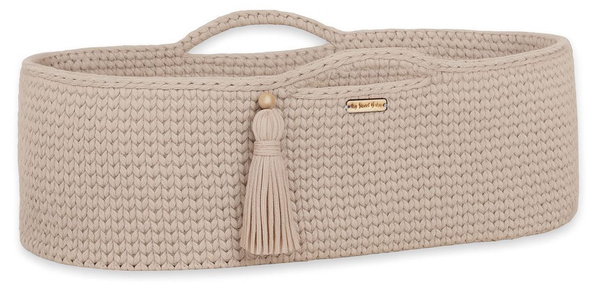 Kosz Mojżesza BOHO bawełniany Handmade z materacykiem - jasny beżowy