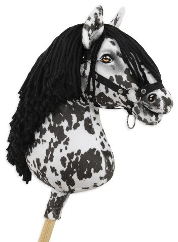 Hobby Horse Duży koń na kiju Premium - tarantowaty biało-czarny z czarną grzywą A3