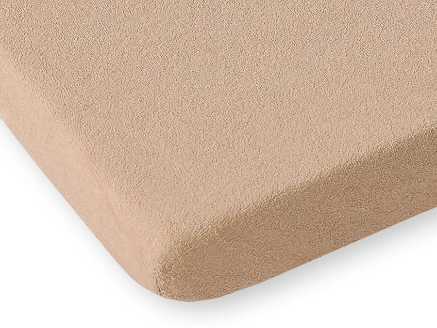 Prześcieradło frotte z gumką do łóżeczka 120x60cm - jasno brązowe