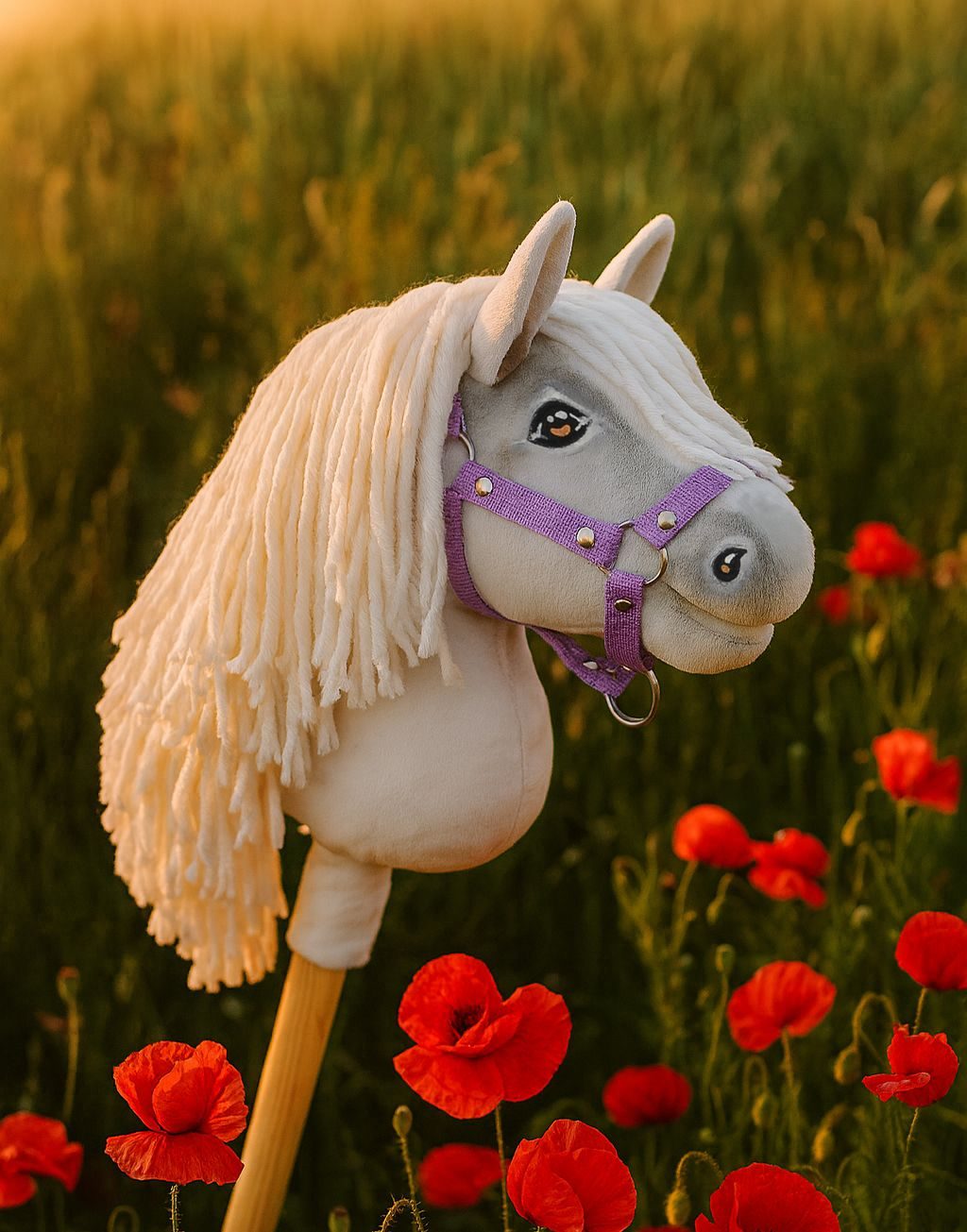 Hobby Horse Mały koń na kiju Premium biały z biała grzywą A5