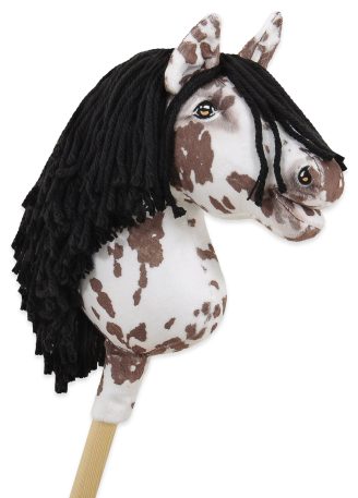 Hobby Horse Mały koń na kiju Premium tarantowaty biało-brązowy z czarną grzywą A4