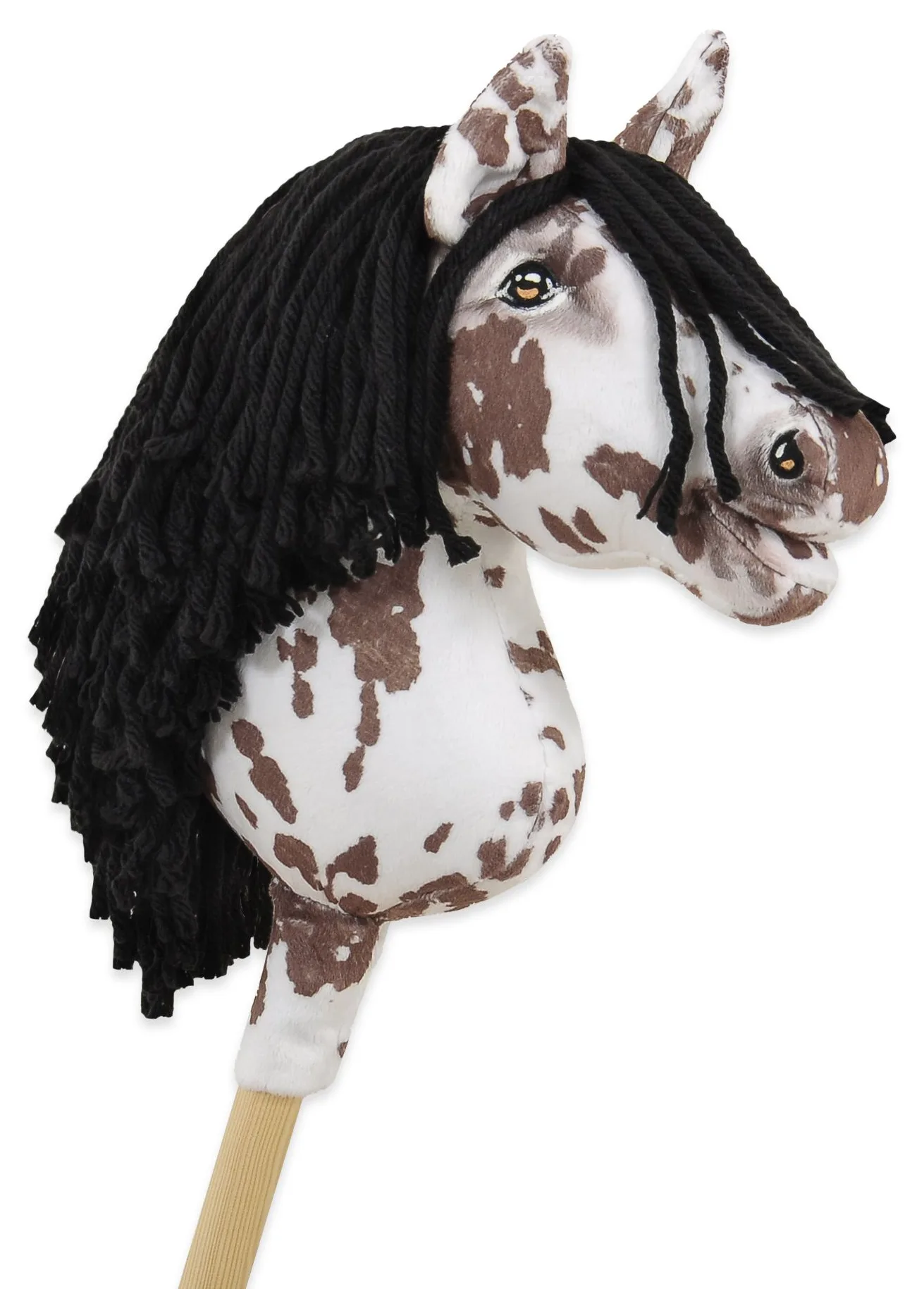 Hobby Horse Mały koń na kiju Premium tarantowaty biało-brązowy z czarną grzywą A4